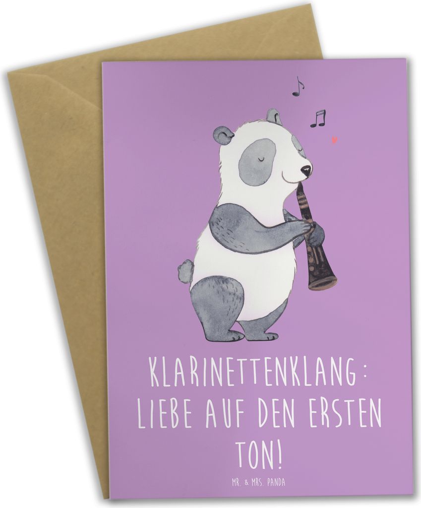 Mr. & Mrs. Panda Klappkarte Klarinette Liebe - Lavendeltraum - Geschenk, Grußkarte, Musikinstrument, dankeskarten, Lernen, kommunionskarte, Spiele...