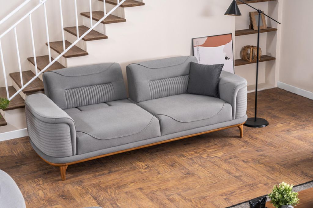 Graue 4tlg Polstergarnitur: Dreisitzer-Sofa für Wohnzimmer