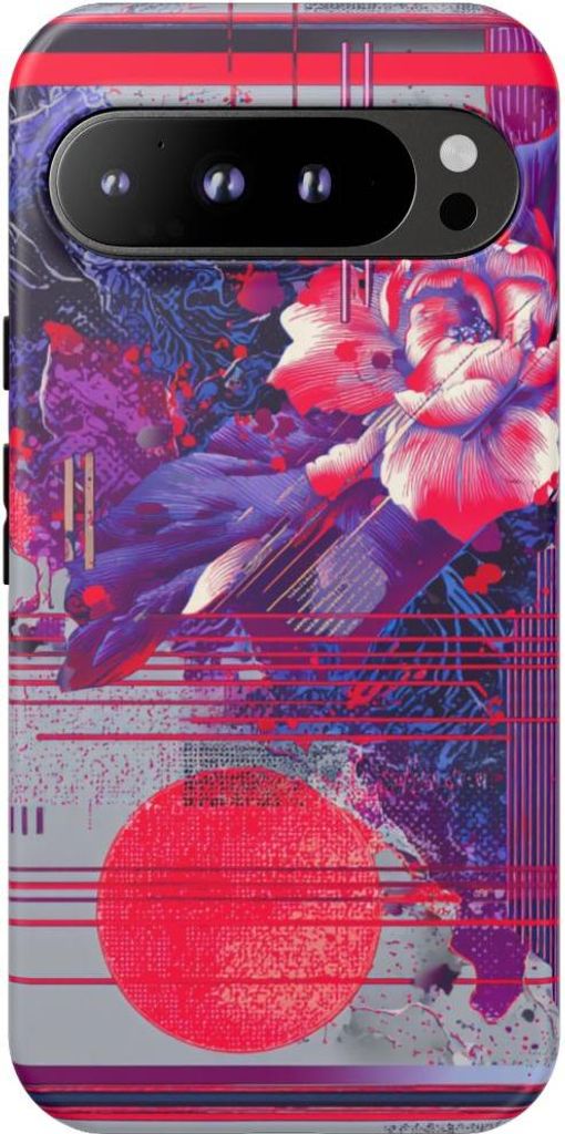 Abstraktes Blütenmotiv mit Neonakzenten – Hülle Kompatibel mit Google Pixel 9 Pro XL