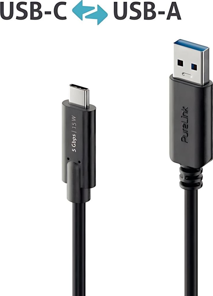 PureLink IS2601-005, 0,5 m, USB C, USB A, USB 3.2 Gen 1 (3.1 Gen 1), Schwarz