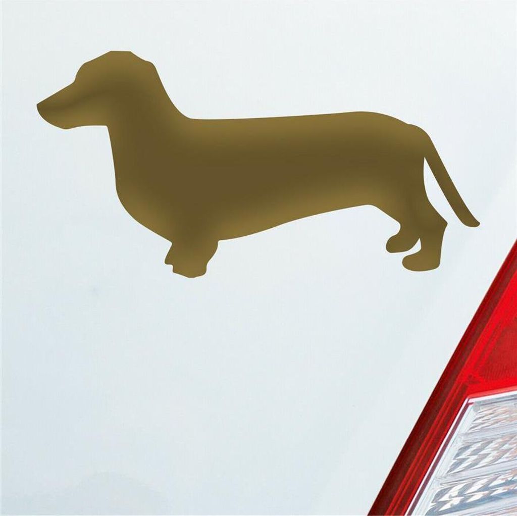Auto Aufkleber Dackel Dog Hund Tiefergelegt 10x5 cm Gold Sticker Heckscheibenaufkleber