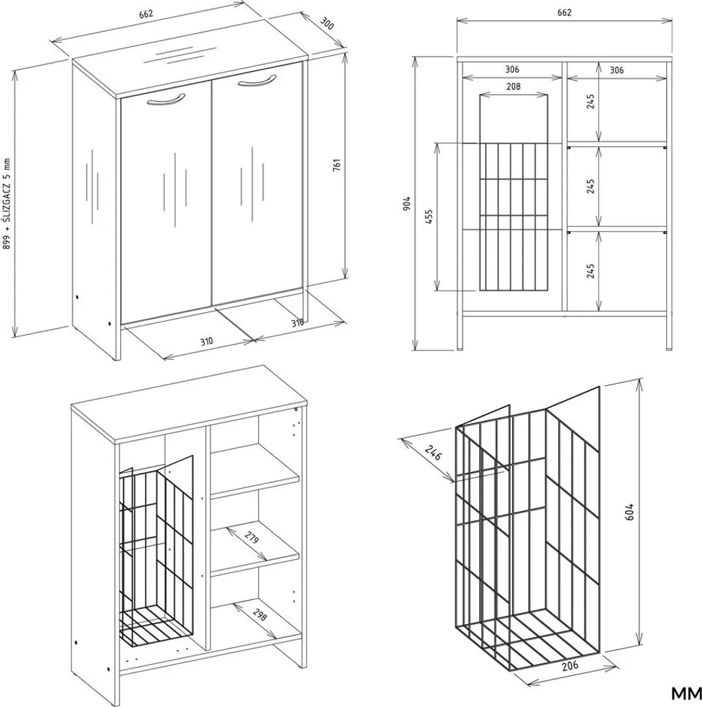 Mobile Colonna Bagno NINA 1K1D: 3 Ripiani e Cesto Bucato Bianco - 7