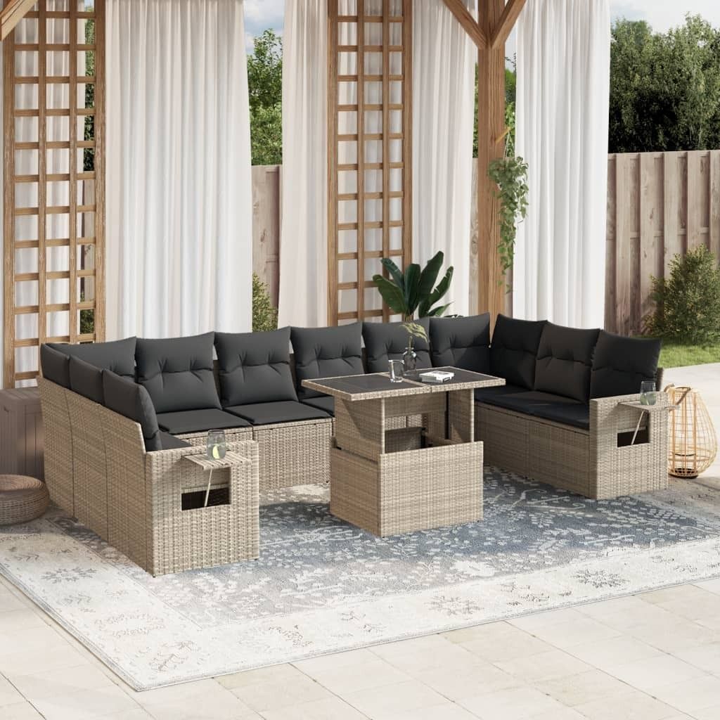 Maison Exclusive - 11-tlg. Garten-Sofagarnitur mit Kissen Hellgrau Poly Rattan