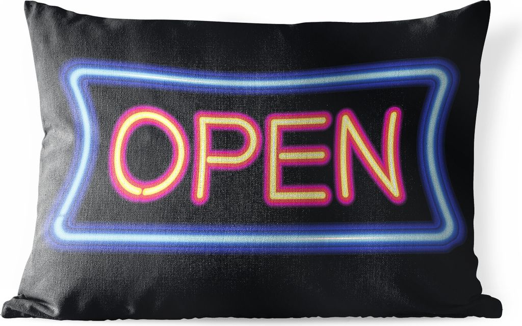 MuchoWow Outdoor Kissen - Illustration eines Leuchtreklame-Schildes "offen". - 60x40 cm - Wetterfest - Lounge Kissen - Zierkissen - Kissen für I...