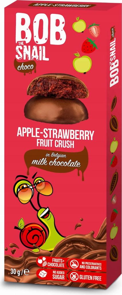 CHOCO-APFEL-ERDBEER-SNACK – IN BELGISCHER MILCHSCHOKOLADE, Produktbild 