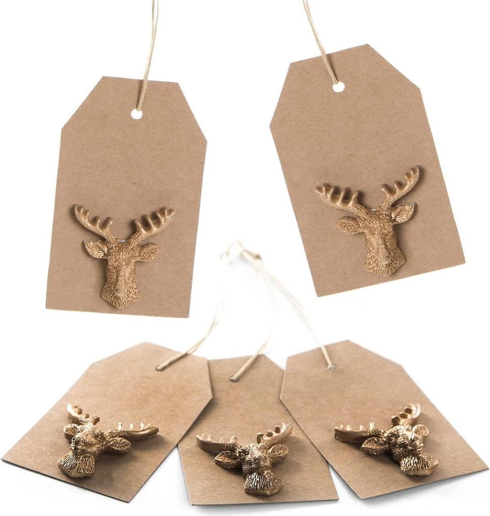 10 Geschenketiketten zum Aufhängen mit Hirsch Geweih gold braun