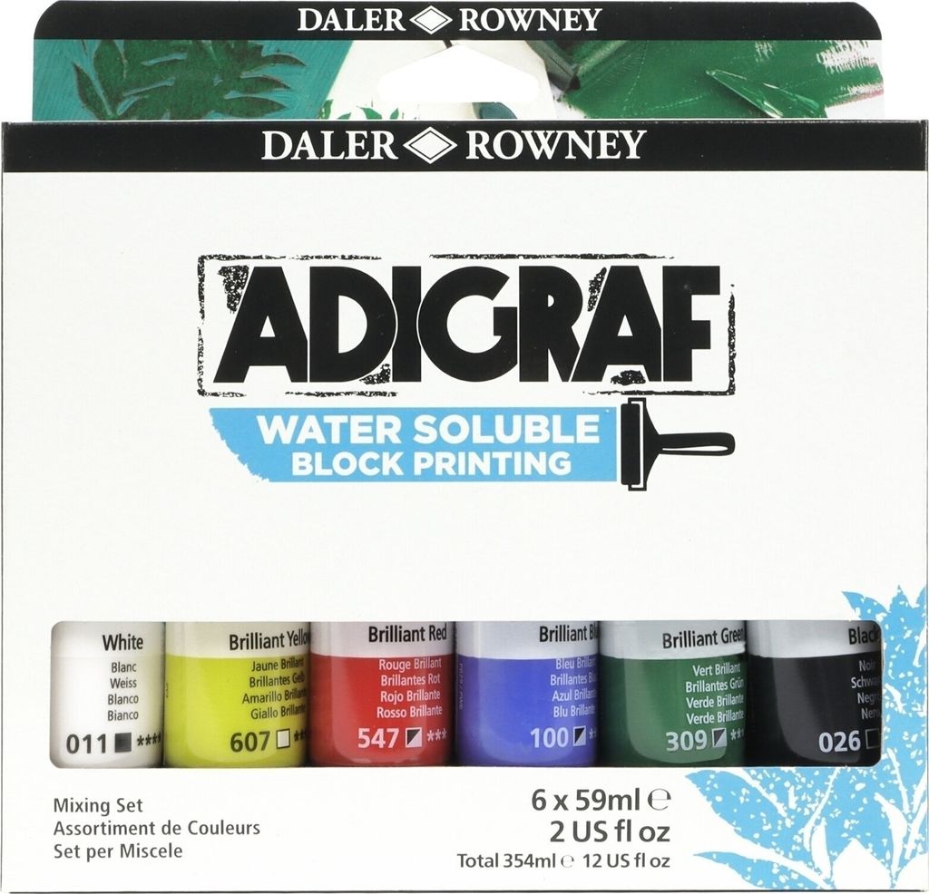 Daler Rowney Adigraf Block Printing Water Soluble Colour Farbe für Linolschnitt 6 x 59 ml