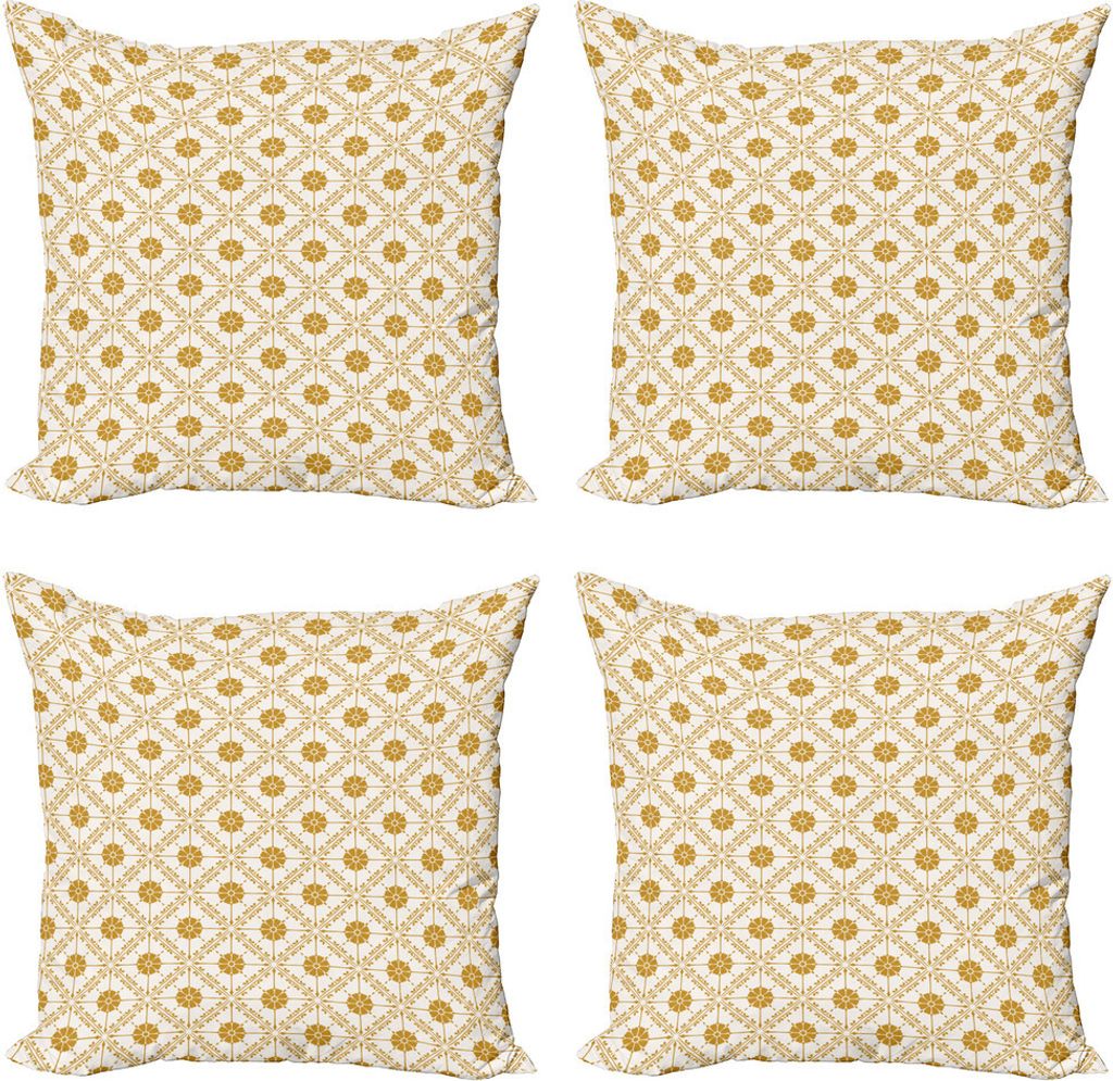 ABAKUHAUS Boho Kissenbezug Set (4 Stück), Weiche Blumen Einzelheiten in Squares, Moderner Doppelseitiger Digitaldruck, 50 cm x 50 cm, Off White Du...