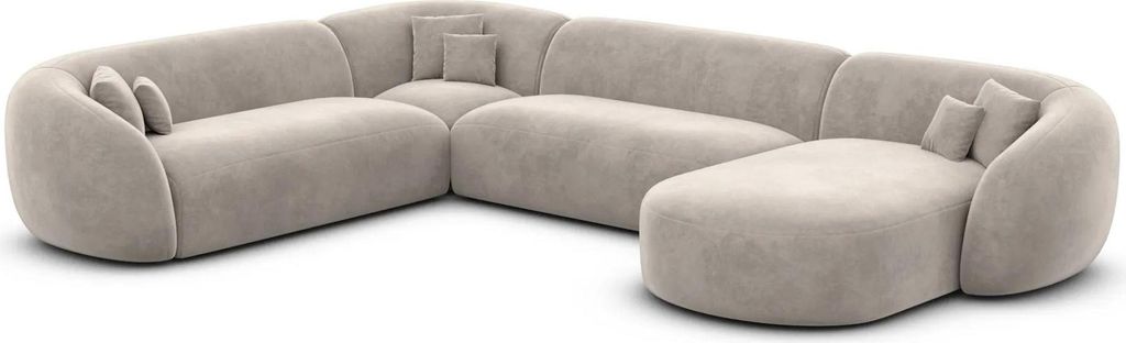 Samtstoff U-Form XXL Wohnlandschaft Gaia Sand Rechts
