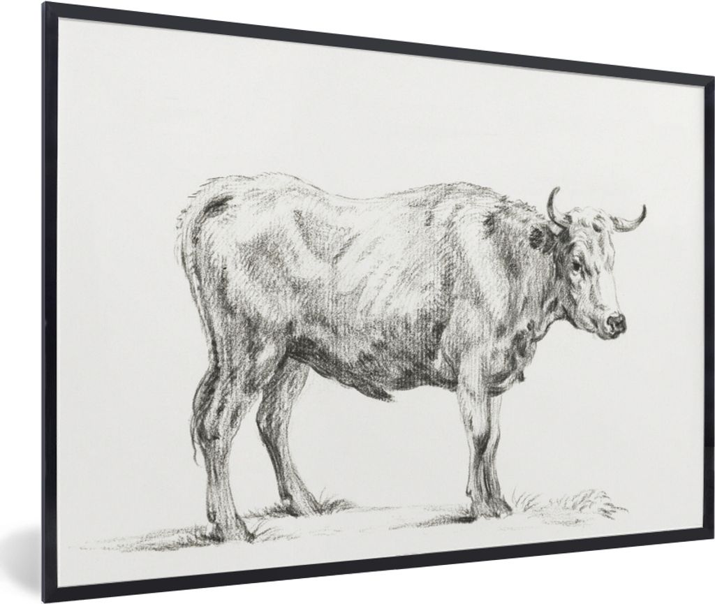 MuchoWow MuchoWow Gerahmtes Poster Stehender Stier, nach rechts - Gemälde von Jean Bernard 60x40 cm - Poster mit zchwarzem Bilderrahmen - Prin...