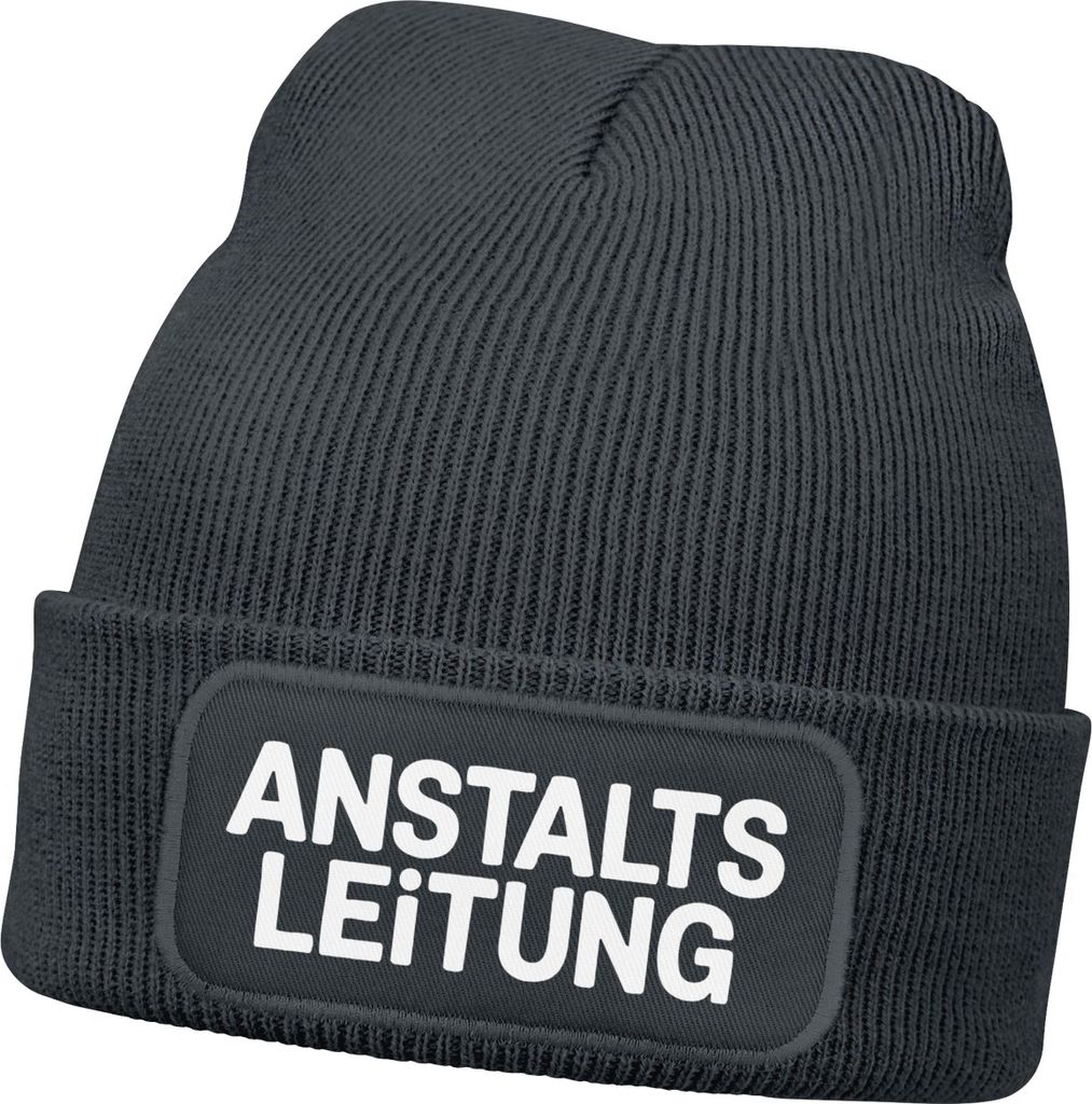 Herren Beanie Mütze mit Spruch Strickmütze Aufdruck | Anstaltsleitung |Schwarzer Humor Lustig Wintermütze Männer Moonworks