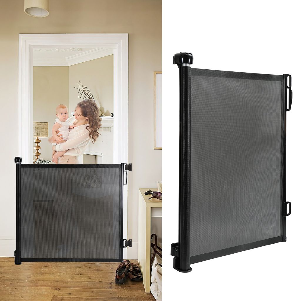 TolleTour Treppenschutzgitter Ausziehbar Türschutzgitter Absperrgitter Roll, ausziehen 0-180 cm für Kinder & Haustiere, Schwarz