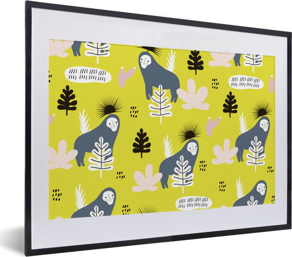 MuchoWow MuchoWow Gerahmtes Poster Affe - Blatt - Gelb 40x30 cm - Poster mit zchwarzem Bilderrahmen - Bilderrahmen - Poster im Rahmen