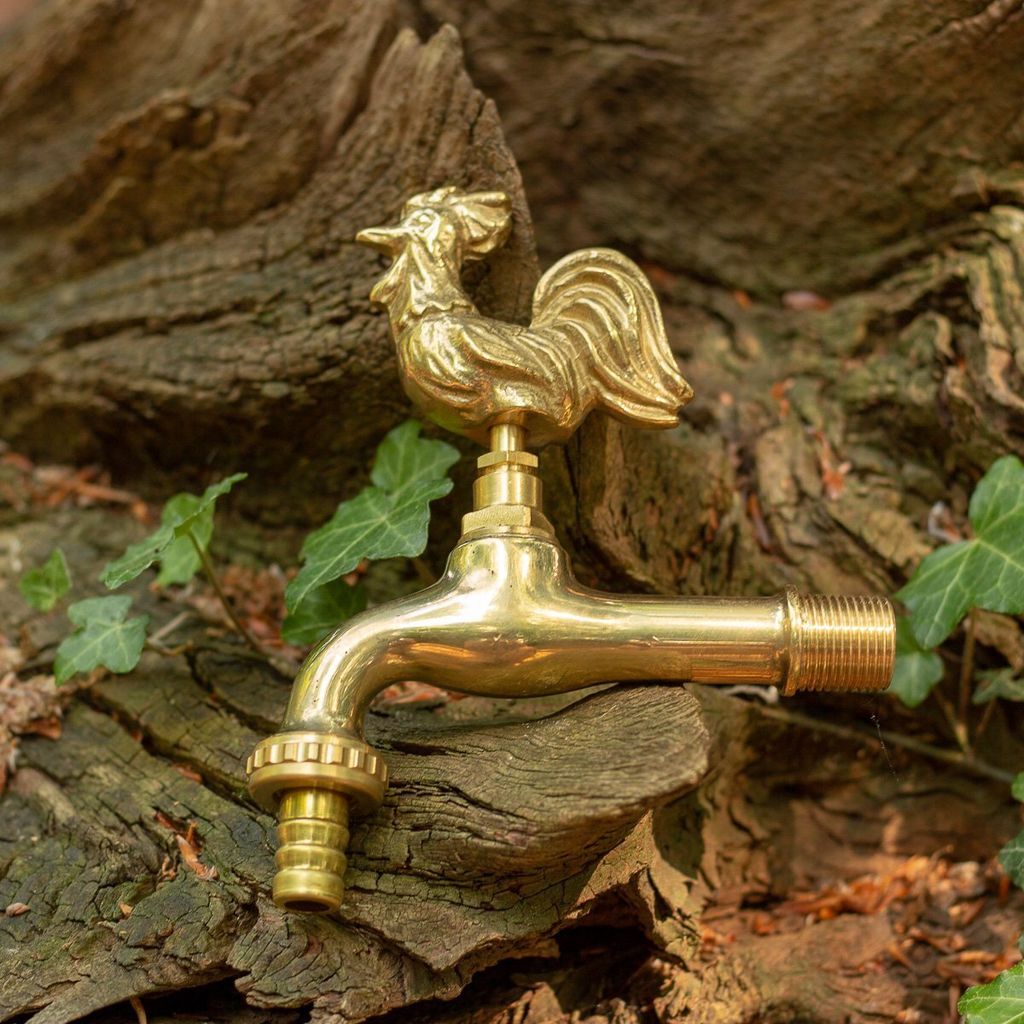 Wasserhahn aus Messing, Wasserspeier mit Hahnmotiv 1/2"