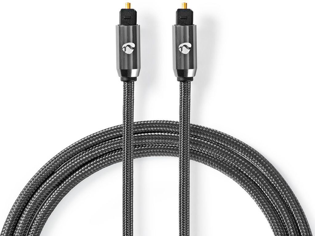Nedis Optisches Audiokabel - Toslink Stecker - Toslink Stecker - 2.00 m - Rund - Baumwolle - Gun Metal Grau - Verpackung mit Sichtfenster