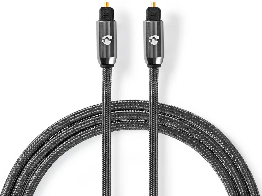 Cavo Ottico 2m Hi-End | Cotone Grigio e Metallo | Audio Digitale TosLink