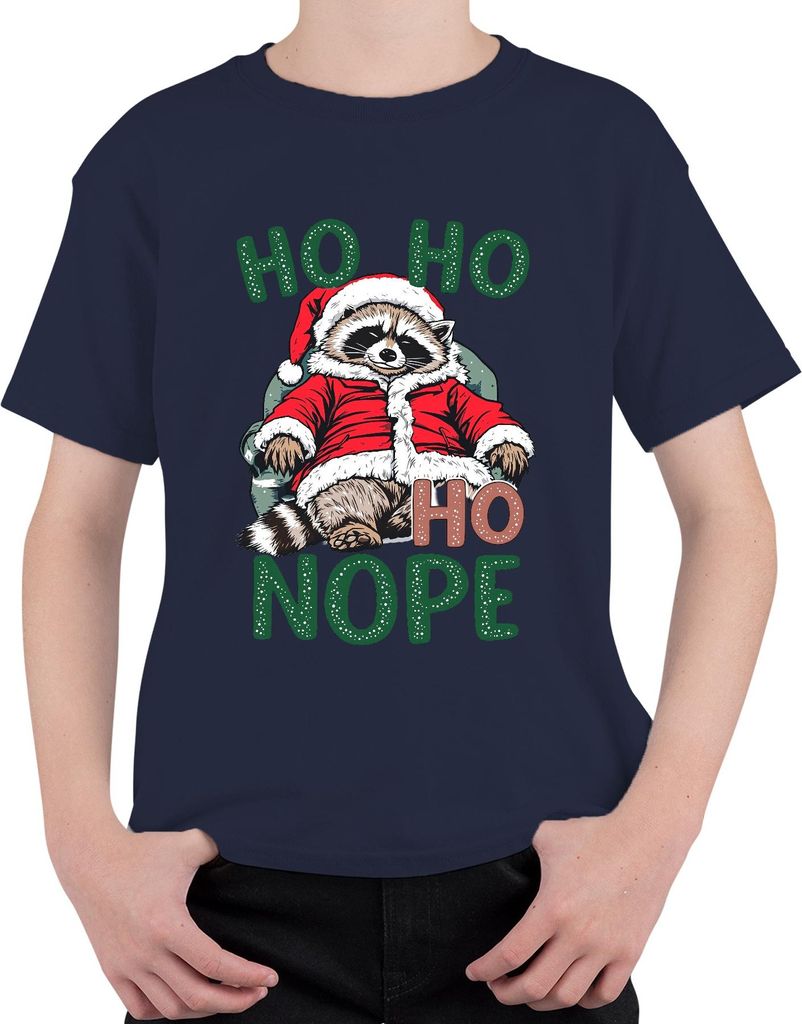 HO HO HO NOPE Waschbär Weihnachten Weihnachtsmann lustig Geschenk Uni Kinder T-Shirt, Navy, 104