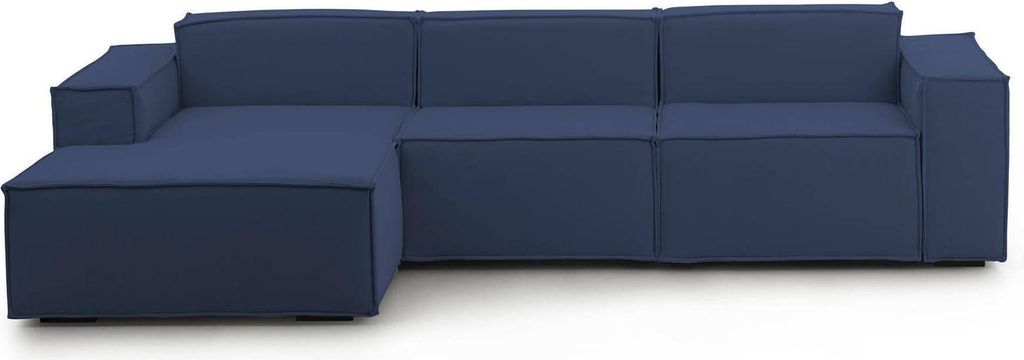 Festes Sofa Dflori, Modulares 3-Sitzer-Sofa mit linker Halbinsel, 100% Italy, Modernes Sofa aus Stoff, Cm 300x170h70, Blau