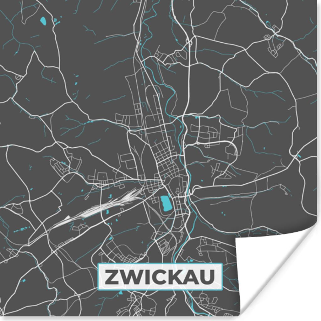 MuchoWow Poster Deutschland - Blau - Zwickau - Stadtplan - Karte 75x75 cm - Wand Dekoration