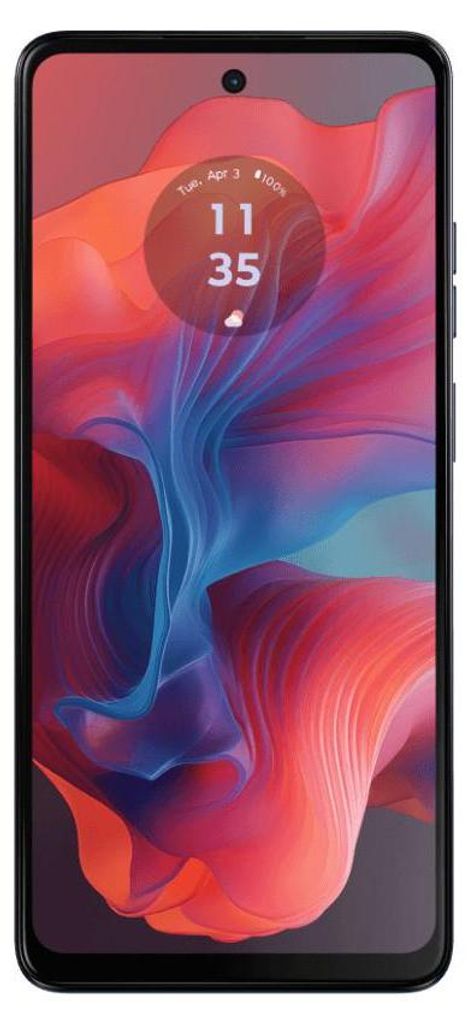 A smartphone with a colorful abstract wallpaper on its screen.
