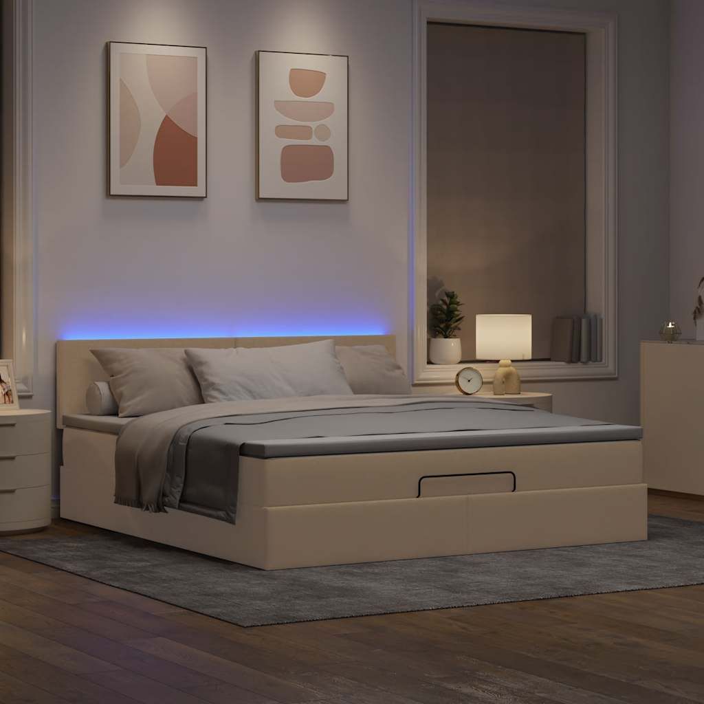 Maison Exclusive - Ottoman-Bett mit Matratze & LEDs Creme 160x200 cm Stoff