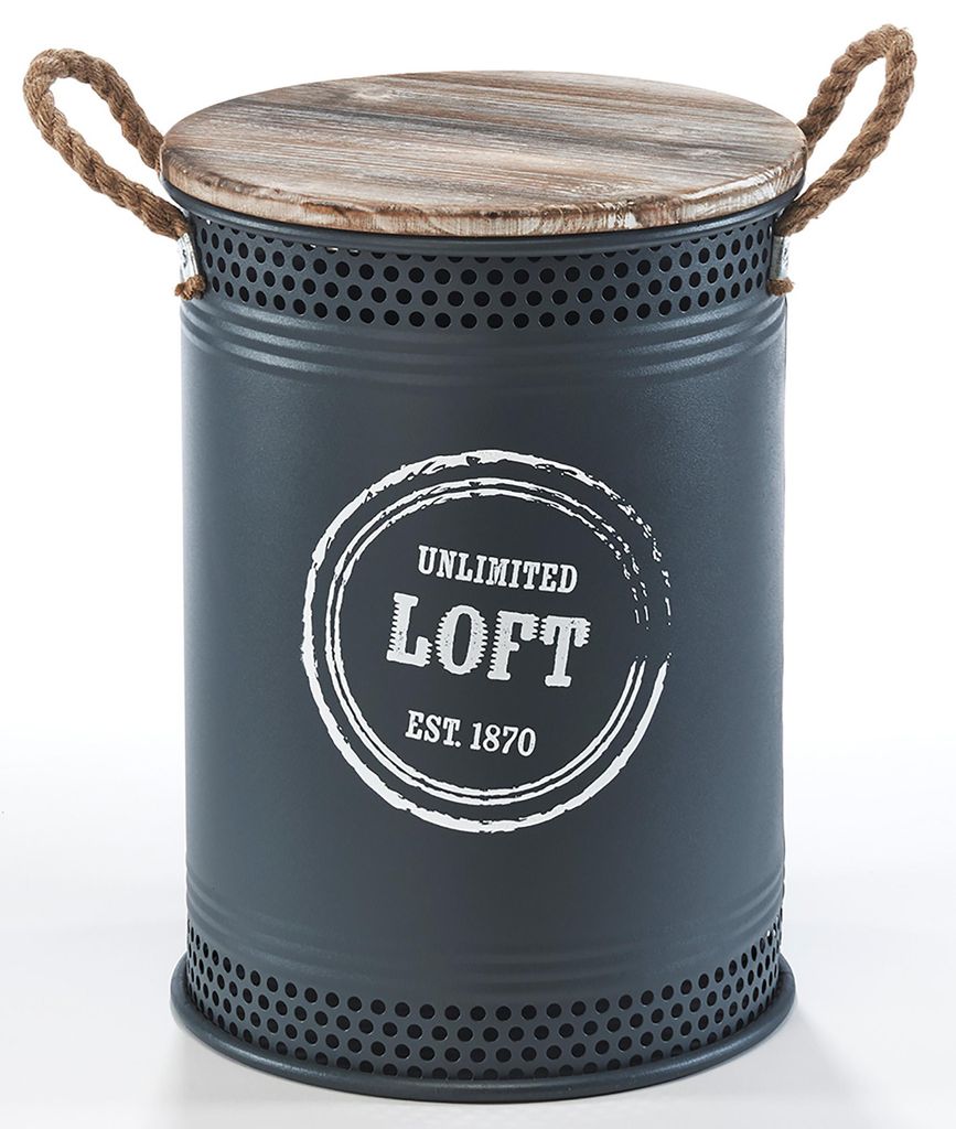 Kobolo Wäschekorb LOFT ANTHRAZIT Gr. M 34x47 cm aus Metall und Holz - mit Deckel und Griffen Wäschebehälter Wäschetonne Aufbewahrungskorb Box W...