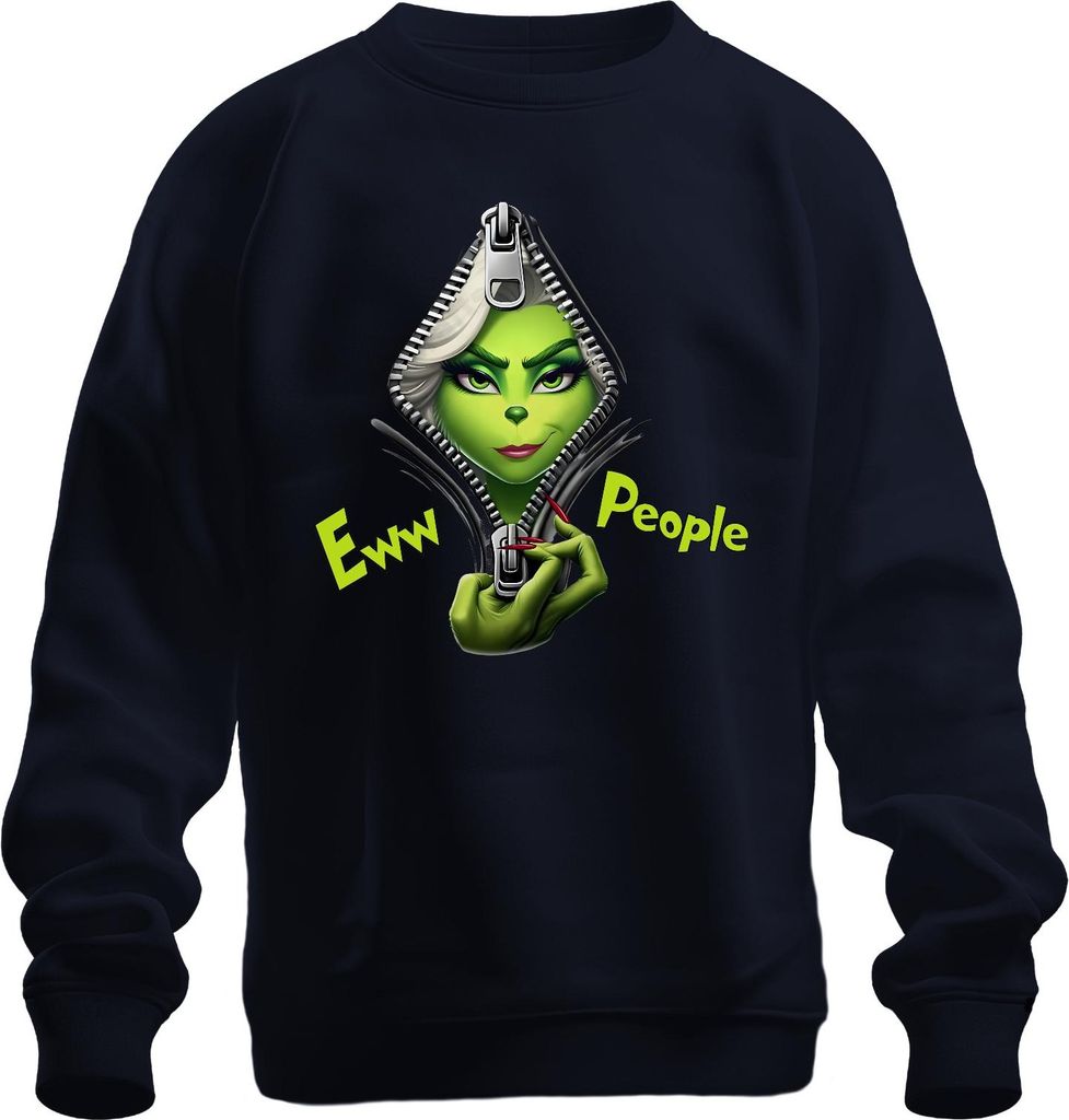 Eww People Grinch Reißverschluss grün Frau sarkastisch Geschenk Uni Sweatshirt Pullover, Navy, XXL