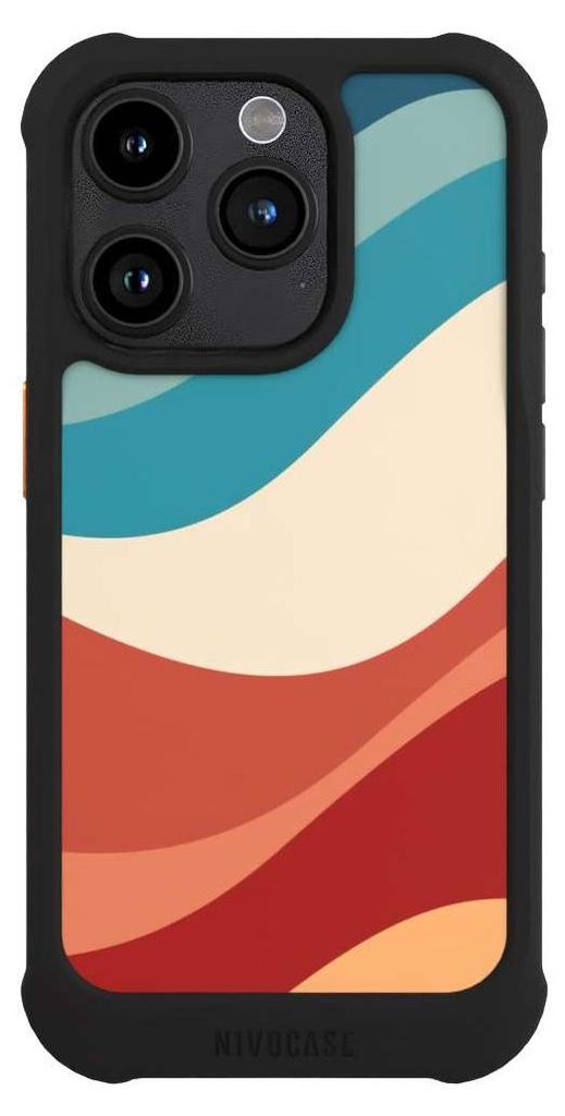 NIVOCASE Hülle für Apple iPhone 15 Pro Stoßfeste Handyhülle NIVOmax Case Schwarz Farbe Farbverlauf Welle