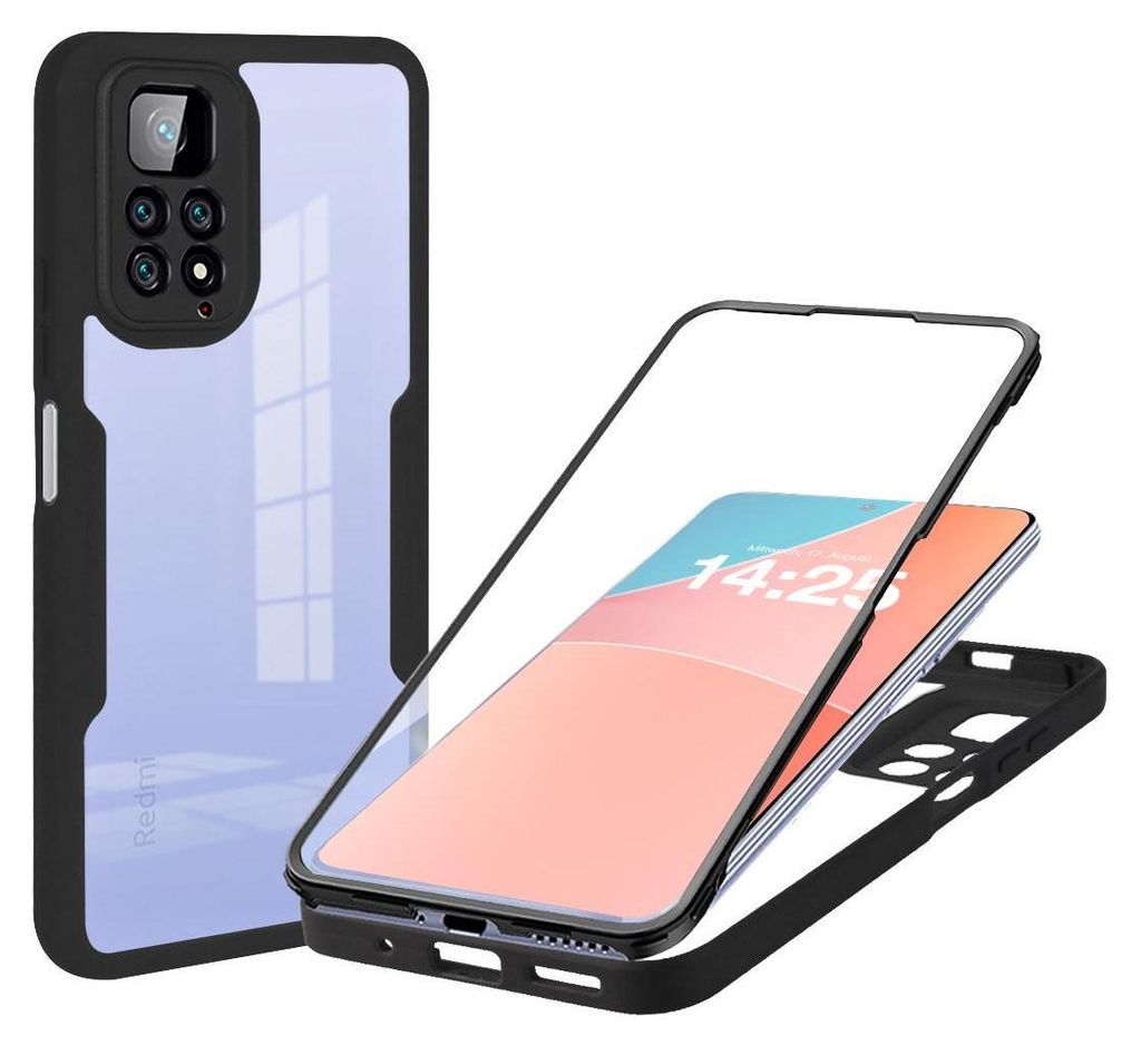 360 Grad Handyhülle für Xiaomi Redmi Note 11 Full Cover Rundum Schutz Farbe: Schwarz