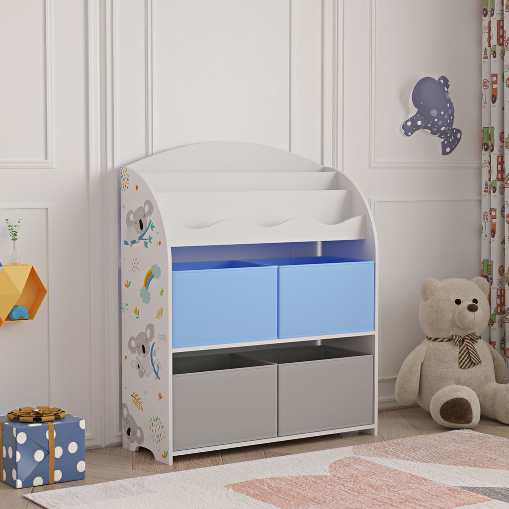 Kinderregal ‘Orust’ mit 4 Aufbewahrungsboxen mit Koala Motiv