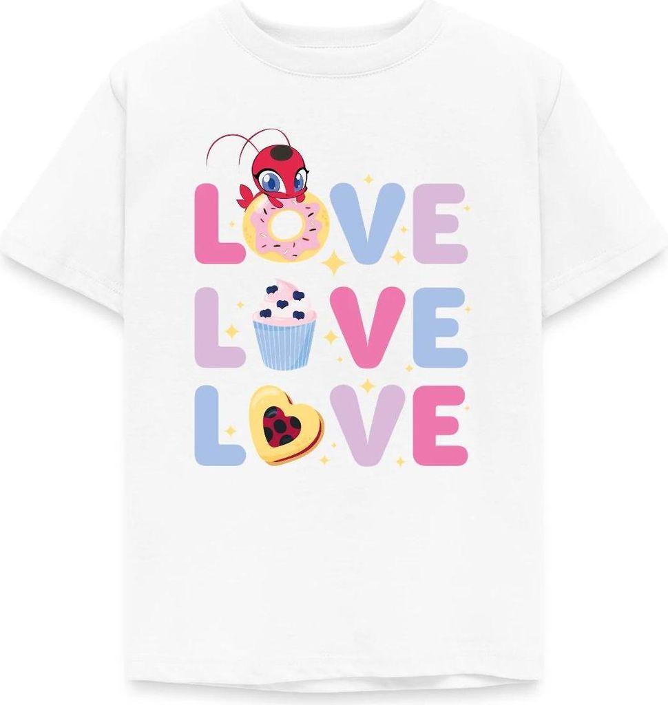 Spreadshirt Miraculous Love Love Love Schriftzüge Kinder T-Shirt, 110/116 (5-6 Jahre), Weiß