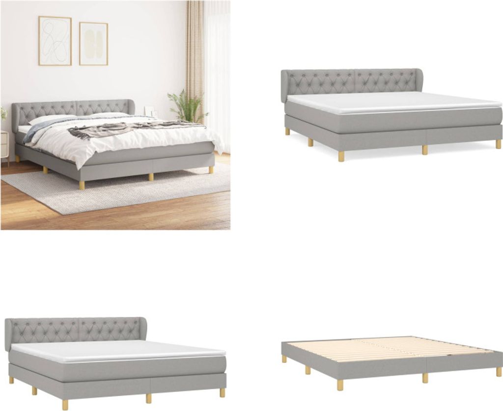 vidaXL Boxspringbett mit Matratze Hellgrau 160x200 cm Stoff - Boxspringbett - Boxspringbetten - Bett - Schlafzimmermöbel