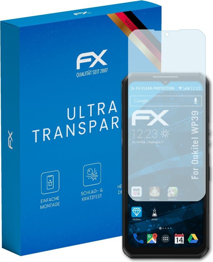 atFoliX FX-Clear 3x Schutzfolie kompatibel mit Oukitel WP39 Displayschutzfolie