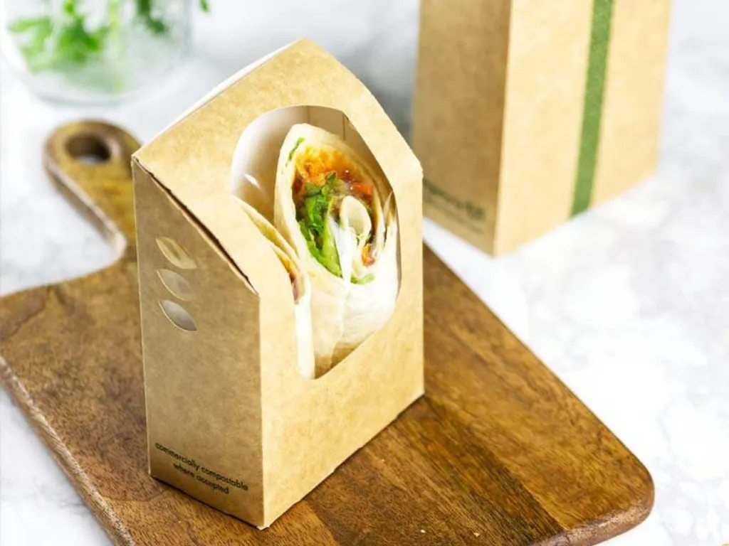 Boîte alimentaire anti-fuite compostable marron fenêtre PLA sans plastique