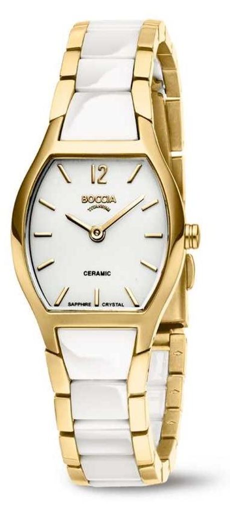 Boccia Damen Armbanduhr 3361-03 Ceramic weiß Titan gelbgold IP