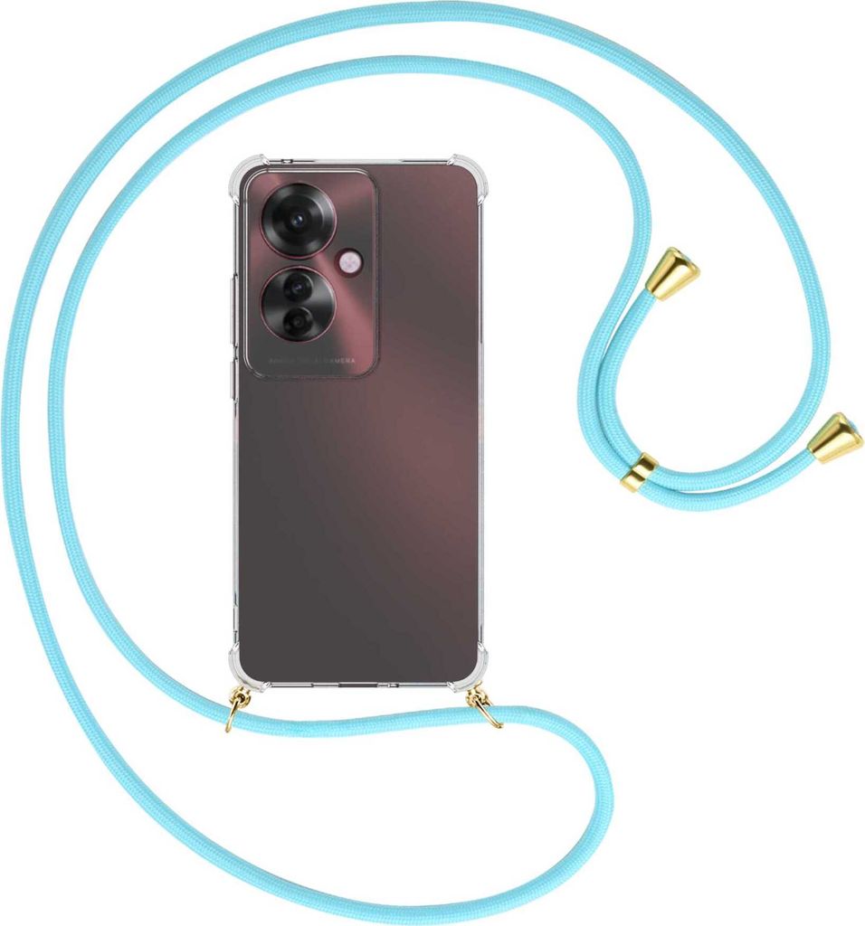 Handykette Backcover-Schutzhülle mit Band (Metall goldfarben) für Oppo Reno11 F 5G - himmelblau