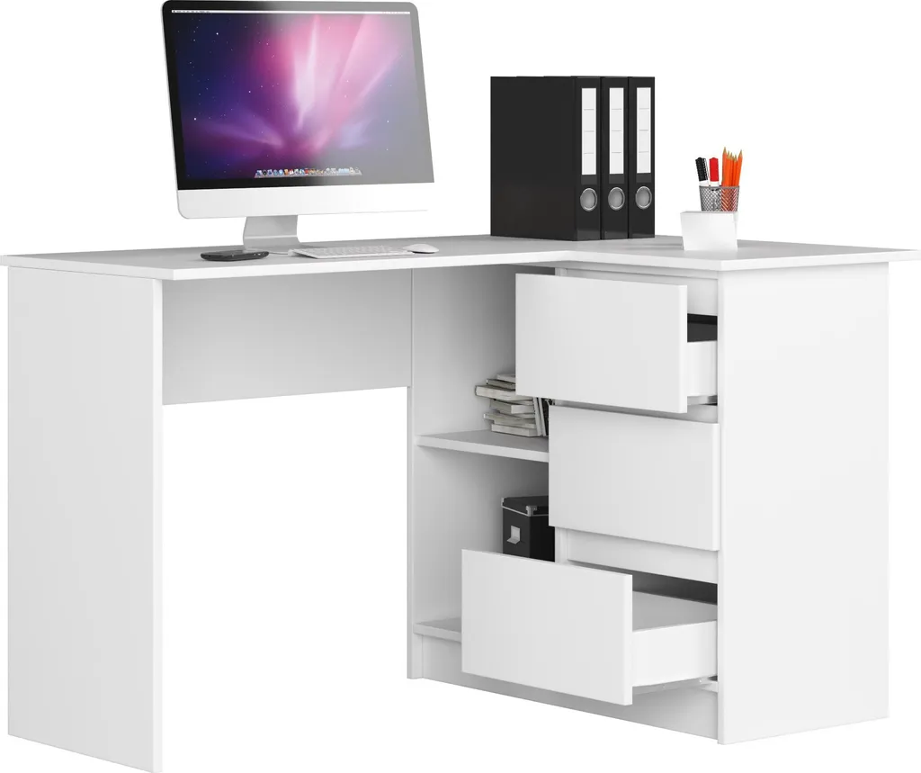 Petit bureau d'angle blanc avec tiroirs pour ordinateur LYNNA B16