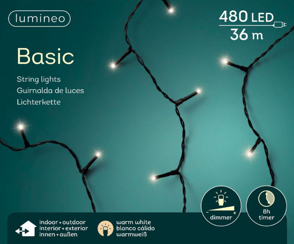 Lumineo LED Ricelight aussen 36m, 480L, schwarz/warmes Produktbild 