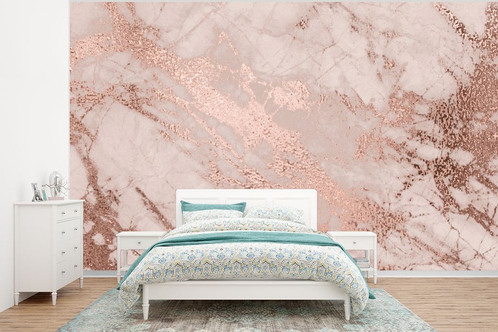 MuchoWow Fototapete für Wohnzimmer oder Schlafzimmer Wandtapete Vinyl Motivtapete Marmor - Rosa - Luxus - Marmoroptik - Glitzer - Design - 350x2...