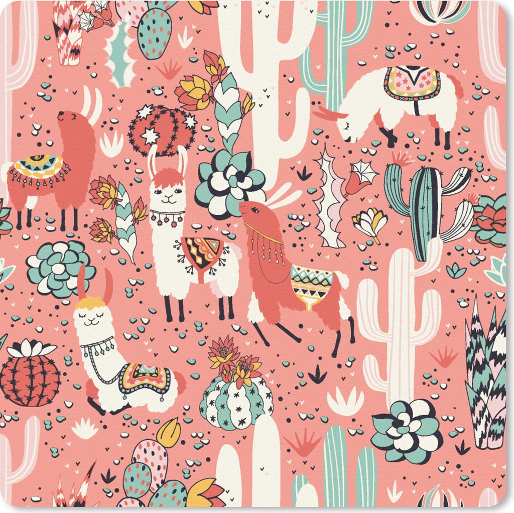 MuchoWow Mauspad Mousepad Muster - Dschungel - Lama 20x20 cm - Mousepads - Maus Mat - Pad - Mausunterlage - Desk Mat - Bureauartikeln