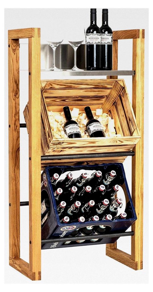 Regal für Getränkekisten aus massiver Eiche - für 3 Getränkekisten - geeignet für Bier- und Wasserkisten - handgefertigtes Design-Getränkeregal