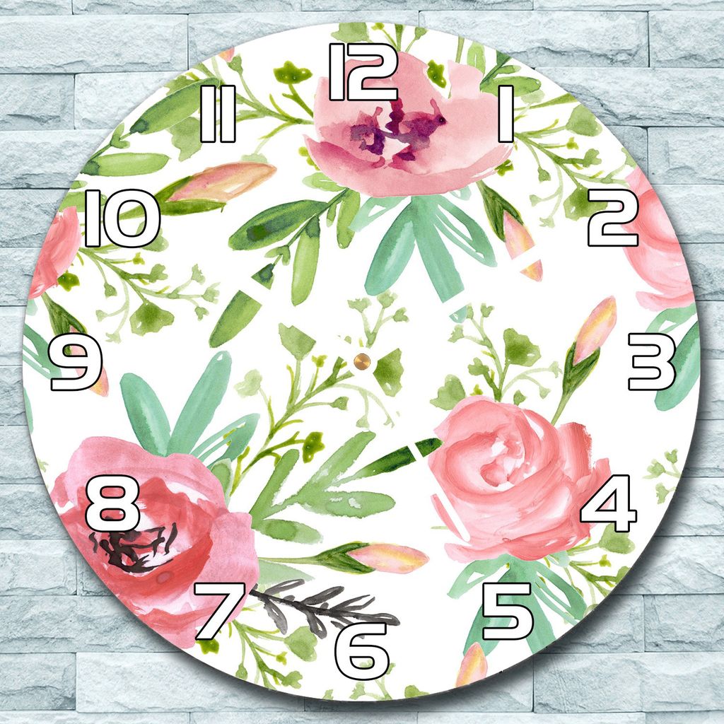 Wanduhr aus Glas Rund fi 30 Frühlingsblumen Quarz Deko Wohnzimmer Büro