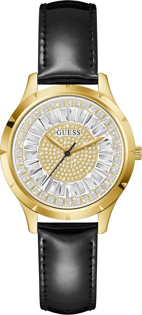 Guess orologio da donna cinturino in pelle glamour nero W0299L2