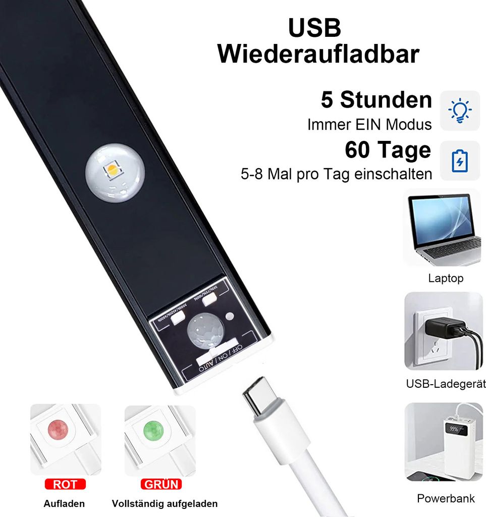 60cm LED Unterbauleuchte Akku Dimmbar Sensor, Küchenlampe Produktbild 8
