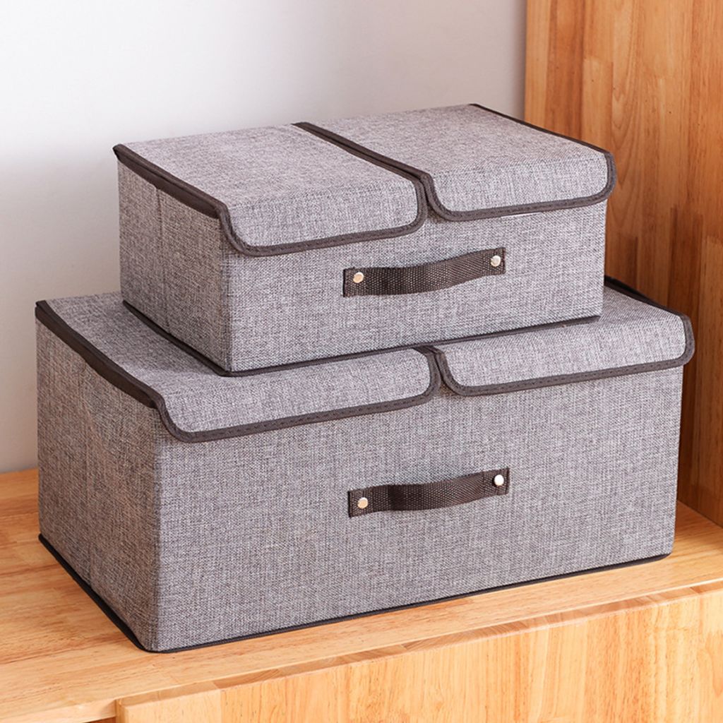 Extra Große Aufbewahrungsbox mit Deckel und Fächern, Stoff, Faltbare, Waschbare, Kisten Aufbewahrung mit Deckel, 36x25x16 cm und 50x30x25cm, 2-St...