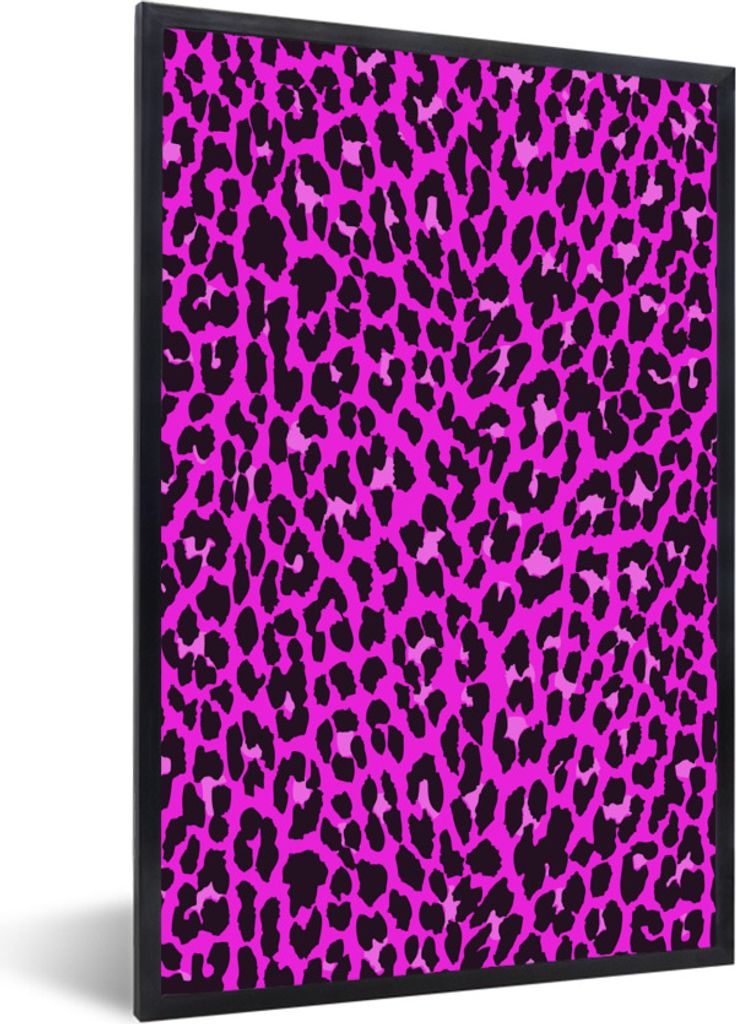 MuchoWow Gerahmtes Poster Leopard - Pelz - Rosa 20x30 cm - Poster mit Schwarzem Bilderrahmen Wandposter Rahmen Foto Bilder - Drucken - Bilder Pos...