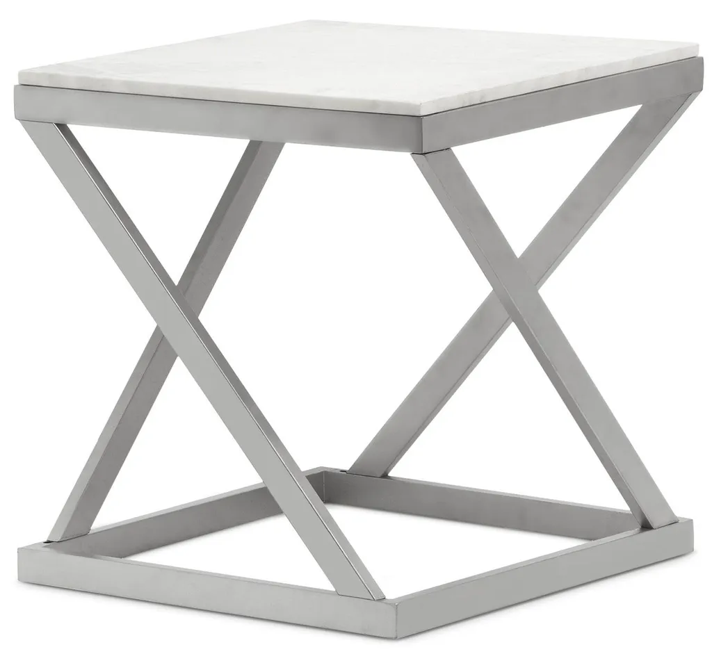 Table d'appoint de luxe en marbre blanc et métal argenté pour salon