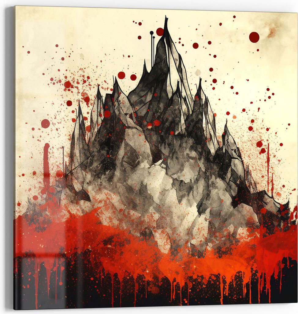 DEQOART Glasbild Echtglas 50x50 cm 'Feuerspiel in den Bergen' Wandbild Bild modern Deko
