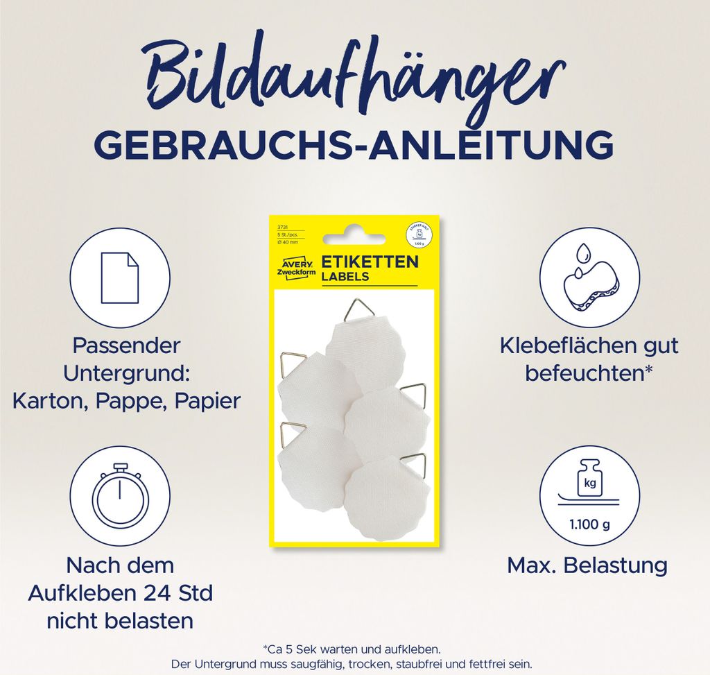 Avery Zweckform 3731, Bildaufhänger, 85 x 160 mm, 5 Stück, Produktbild 
