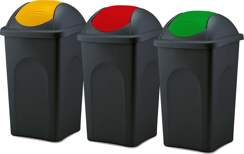 BigDean 3x Mülleimer groß 60L - schwarz - mit Schwingdeckel Produktbild 